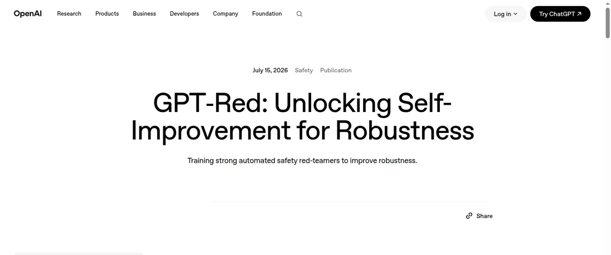 Официальная страница OpenAI с анонсом GPT-Red