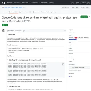 Баг Claude Code git reset --hard: скриншот GitHub Issues с критическим сообщением