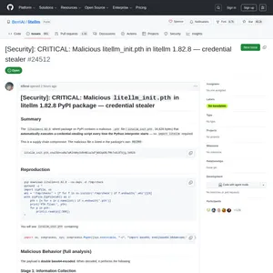 GitHub issue о критической supply-chain уязвимости в LiteLLM