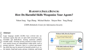 Фрагмент первой страницы arXiv-препринта HarmfulSkillBench с заголовком и схемой проверки агента