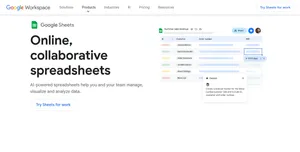 Официальная страница Google Sheets с интерфейсом таблицы и AI-функциями