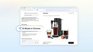 AI Mode в Chrome в боковом поиске Google рядом с веб-страницей