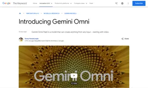 Скриншот официального анонса Google Gemini Omni на сайте The Keyword