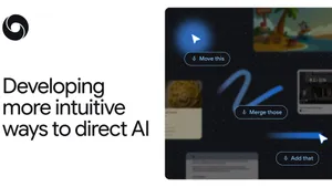 Концепт AI-enabled pointer от Google DeepMind с командами Move this, Merge those и Add that на фоне экранного контекста