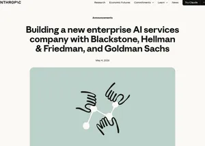 Private equity в enterprise AI: анонс Anthropic о новой enterprise AI services company с Blackstone, Hellman & Friedman и Goldman Sachs