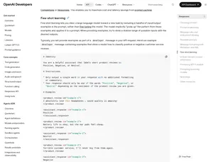 Документация OpenAI Developers с разделом Few-shot learning в guide по prompt engineering