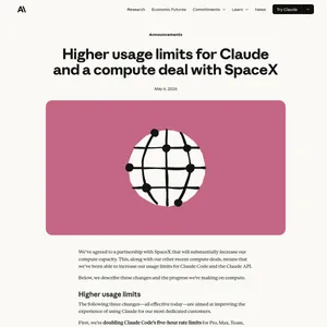 Скриншот анонса Anthropic о росте лимитов Claude Code после сделки со SpaceX