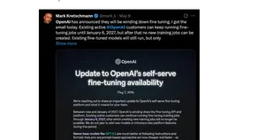 Скрин обновления OpenAI о сворачивании self-serve fine-tuning, показанный в статье Latent Space