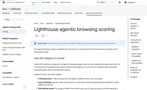 Страница Chrome for Developers с описанием Google Lighthouse Agentic Browsing для AI-агентов