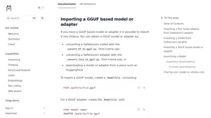 Документация Ollama с разделом об импорте GGUF-модели