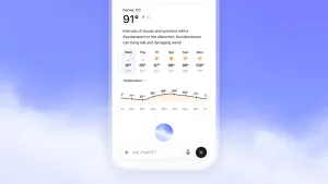 Официальный кадр OpenAI GPT-Live: ChatGPT Voice показывает визуальную карточку погоды