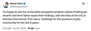 Сообщение исследователя Генри Юэня о решении задачи неклонируемого шифрования