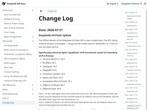 Официальный журнал изменений DeepSeek API с релизом DeepSeek V4-Flash-0731 от 31 июля 2026 года