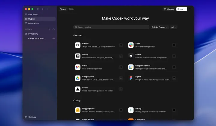 OpenAI Codex плагины — MCP, Slack, Figma и Notion в маркетплейсе