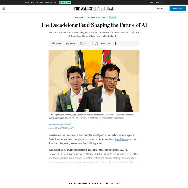 Расследование WSJ о конфликте Anthropic и OpenAI