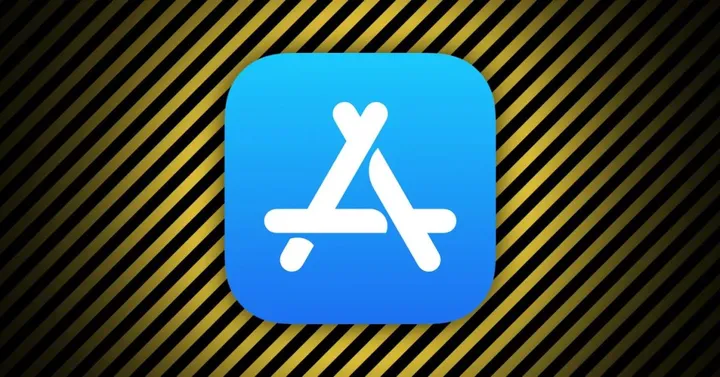 Вайб-кодинг App Store: иконка магазина на фоне предупреждающих полос
