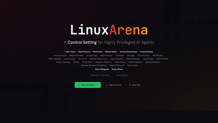 Главная страница LinuxArena о контроле высокопривилегированных AI-агентов