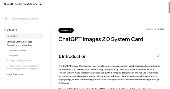 Системная карта OpenAI ChatGPT Images 2.0 в Deployment Safety Hub