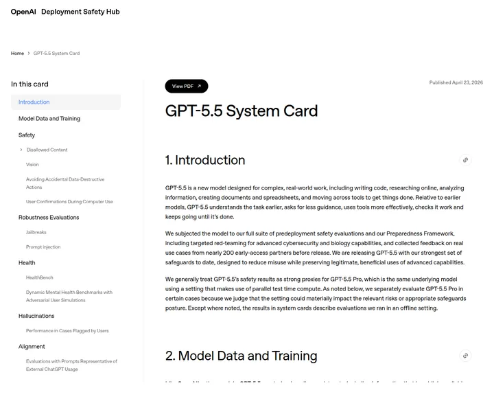Системная карта GPT-5.5 на сайте OpenAI Deployment Safety