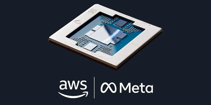 AWS и Meta на фоне процессора Graviton в официальной иллюстрации Amazon News