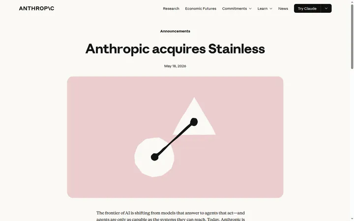 Anthropic купила Stainless: скриншот анонса о SDK-инфраструктуре Claude