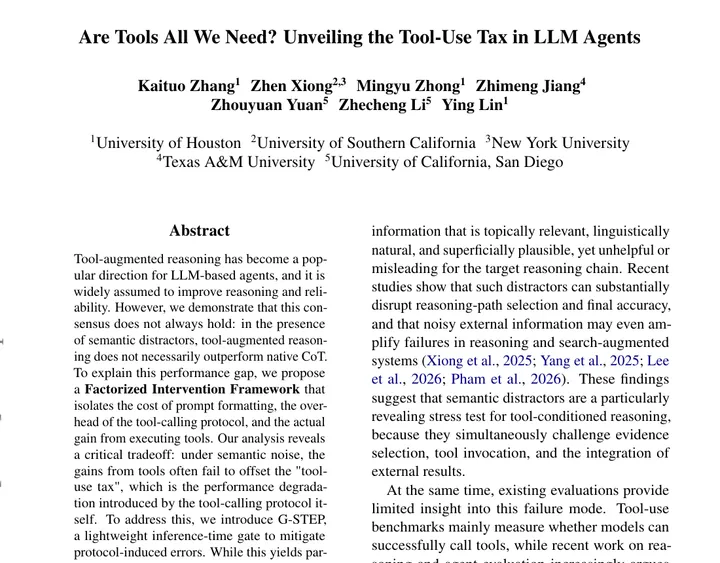 Tool-use tax у LLM-агентов: титульная страница paper Are Tools All We Need?
