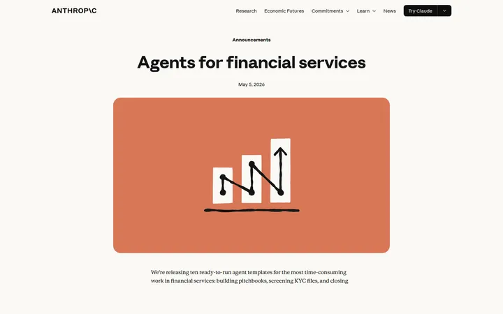 Официальная страница Anthropic Agents for financial services с анонсом AI-агентов для финансовых сервисов