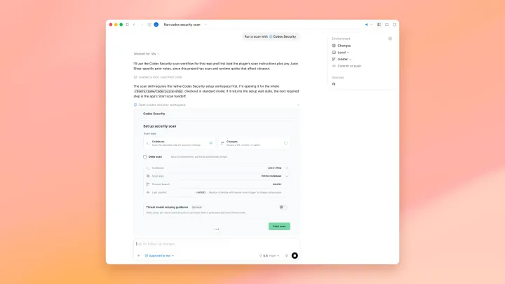 OpenAI Patch the Planet: экран Codex Security с настройкой security scan